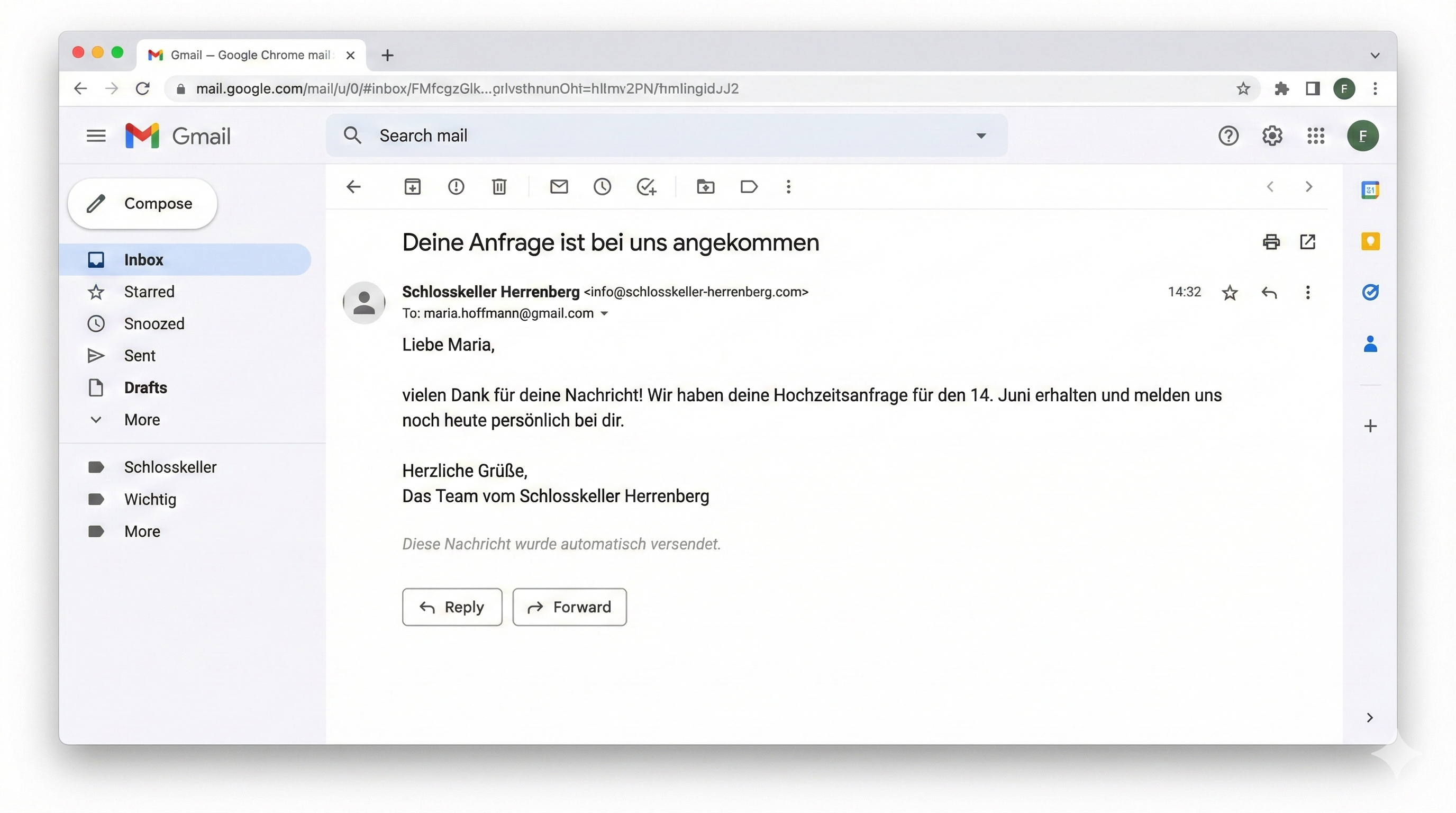 Automatische Eingangsbestätigung per E-Mail