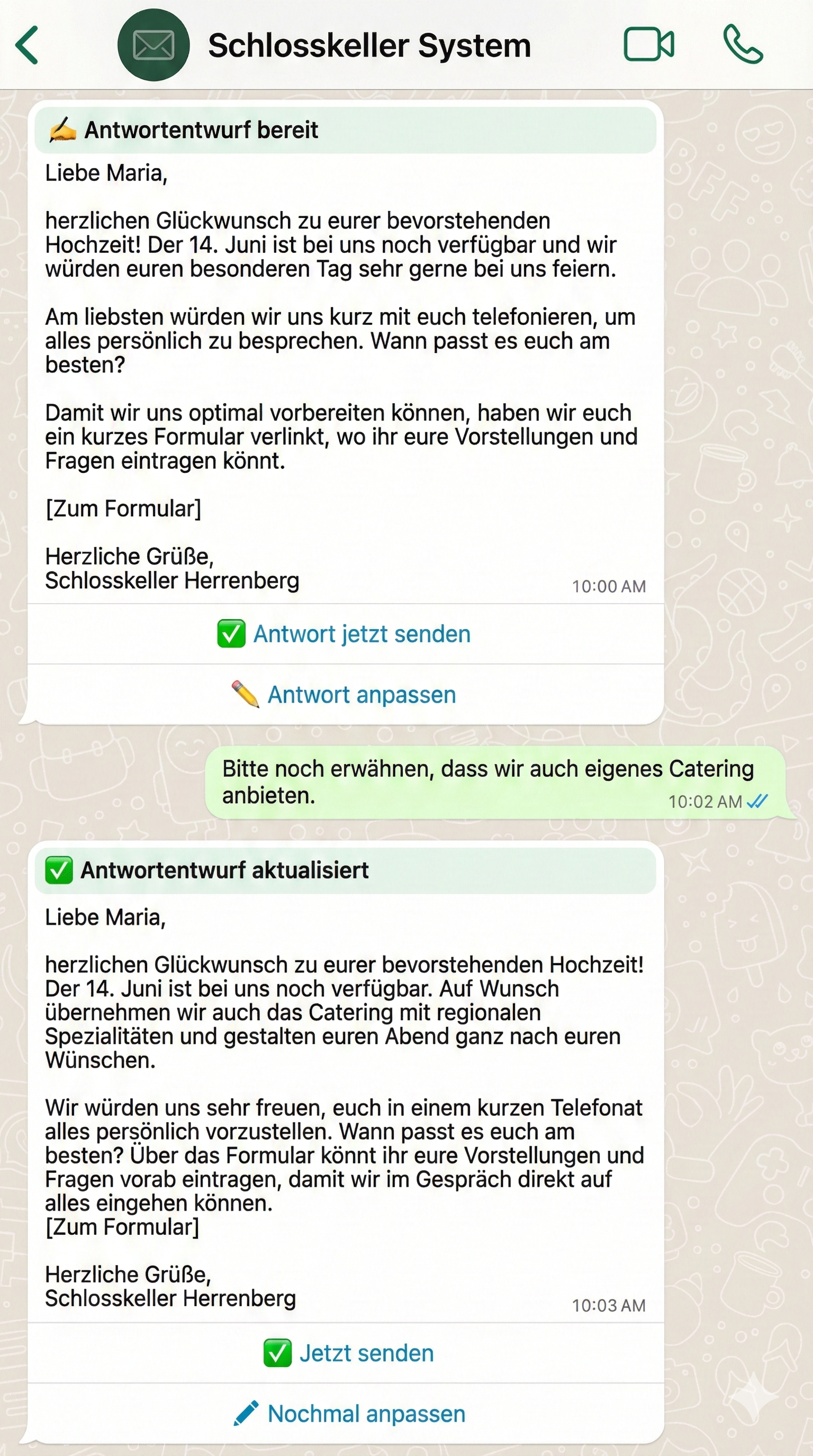 WhatsApp-Antwort anpassen und freigeben